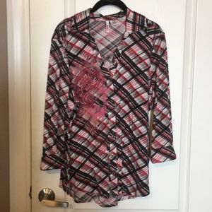 BONGO diagonal plaid pullover T-shirt with decor